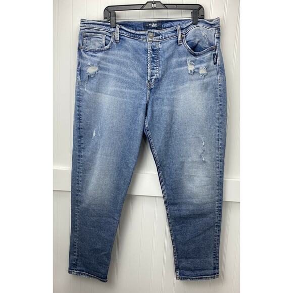 Silver Mom Jean Womens 36 High Rise Denim Jeans Plus Size Distressed Button Fly - Picture 1 of 10